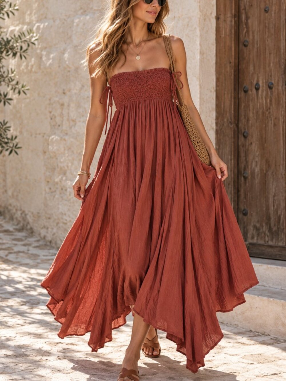 Free People Turning Up The Temperature Maxi Dress S Rust Brown Strapless Boho